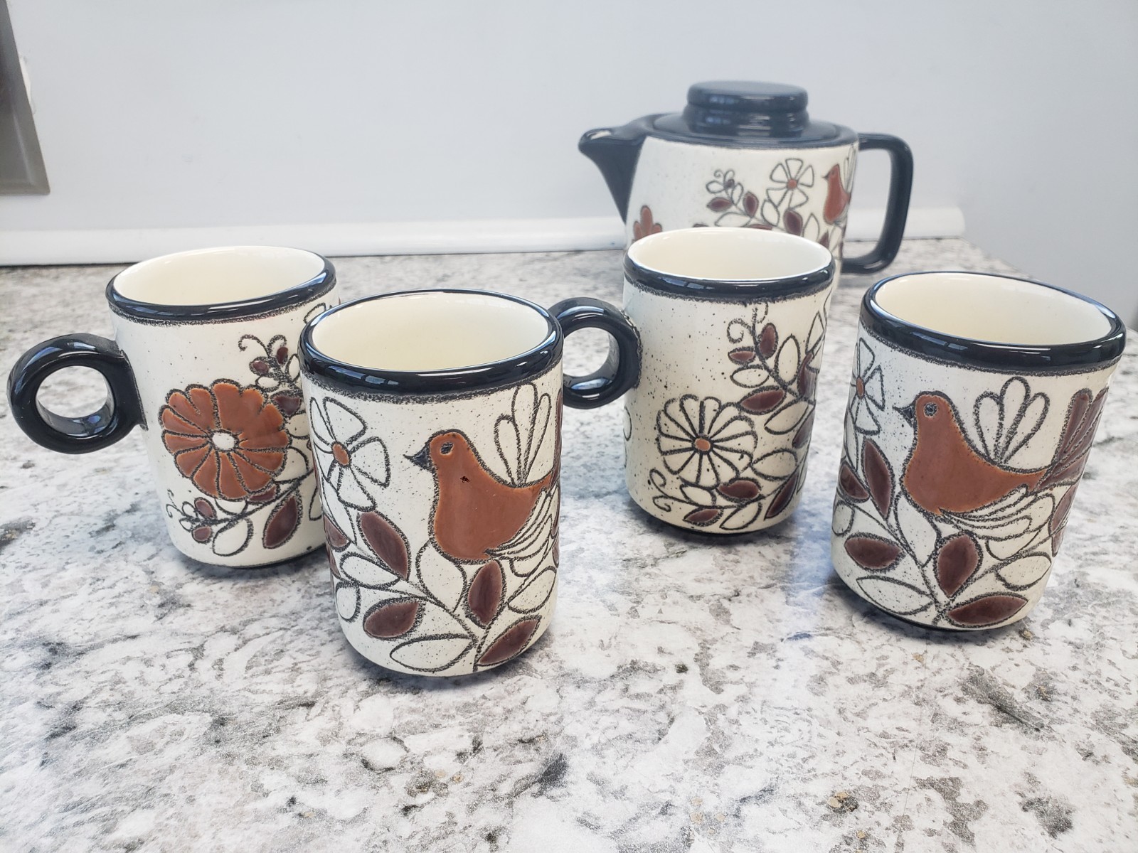 Vega By Artesa Coffee/ Tea Set With Wood Stand Handmade In Ecuador