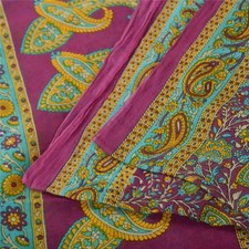 Sanskriti Vintage Sarees Indian Purple Pure Cotton Print Sari 5 Yd Craft Fabric