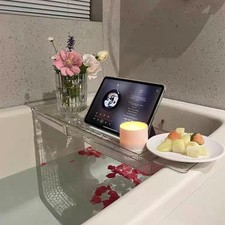Expandable Bath Tray with Wine and Book Holder - Clear Acrylic Bathtub Caddy She