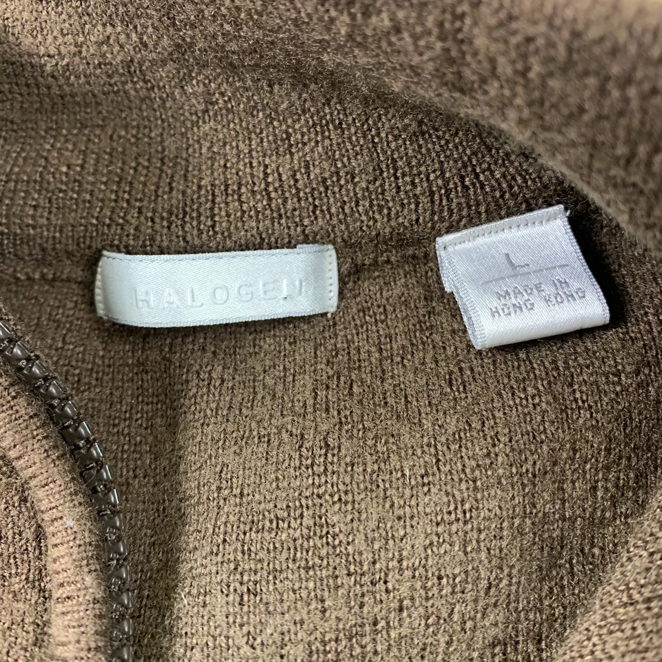 Halogen Merino Wool 1/4 Zip Pullover Sweater Men's Large Brown Kangaroo Pocket - Image 2 of 4