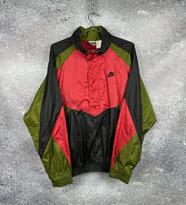 Vintage Nike 90s Nylon Track Jacket Mens M Anorak Windbreaker Olive Red Black