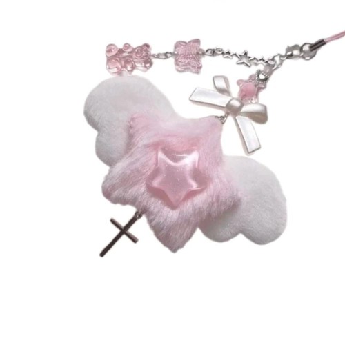 Acrylic Bowknot Phone Chain Pink Sweet Keychain Angel Wing Pendant Keyring - Photo 6 sur 11