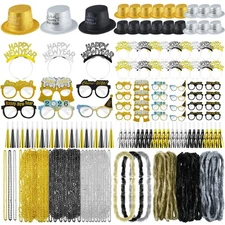 96 Pcs New Years Eve Party Supplies 2026 for 24 Guest - Top Hats Tiaras Headb...