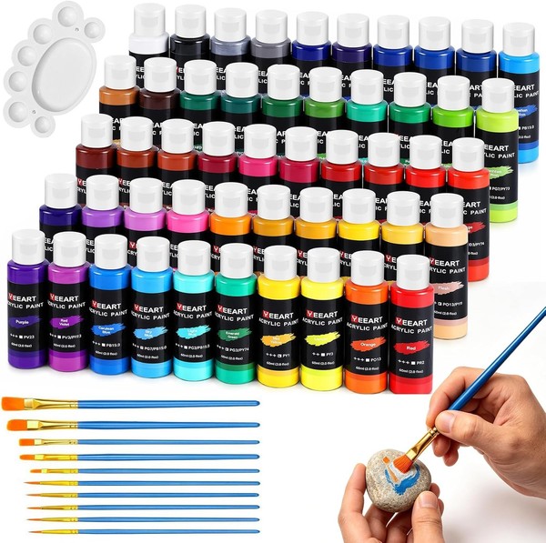 Acrylfarben Set 50 Farben 60Ml Mit Pinselset Und Palette KüNstlerbedarf Malen-image