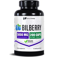 Bilberry Extract Capsules 5000mg  200 Count  Supports Eye Health
