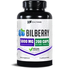 Bilberry Extract Capsules 5000mg | 200 Count | Supports Eye Health