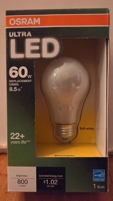 OSRAM Ultra 60W Equivalent Dimmable LED A19 Light Bulb Soft White 800 Lumens
