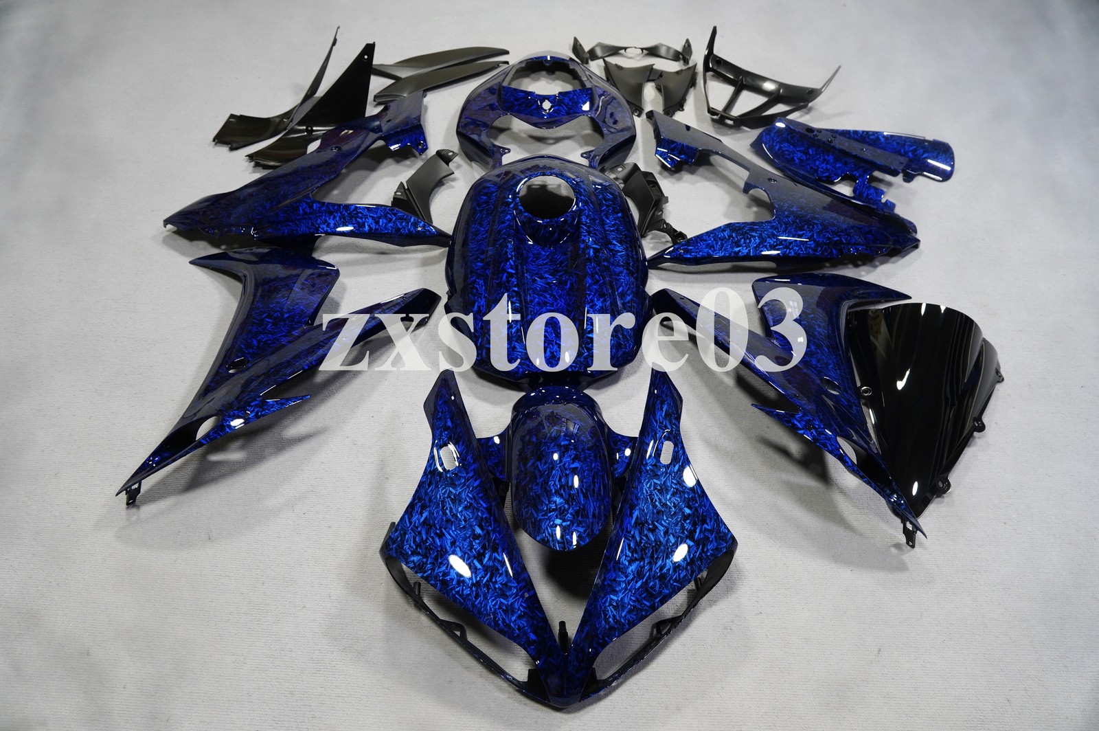 Blue Forged Carbon Fiber Fairing Body Kit & Tank For Yamaha YZF R1 2004-2006 USA
