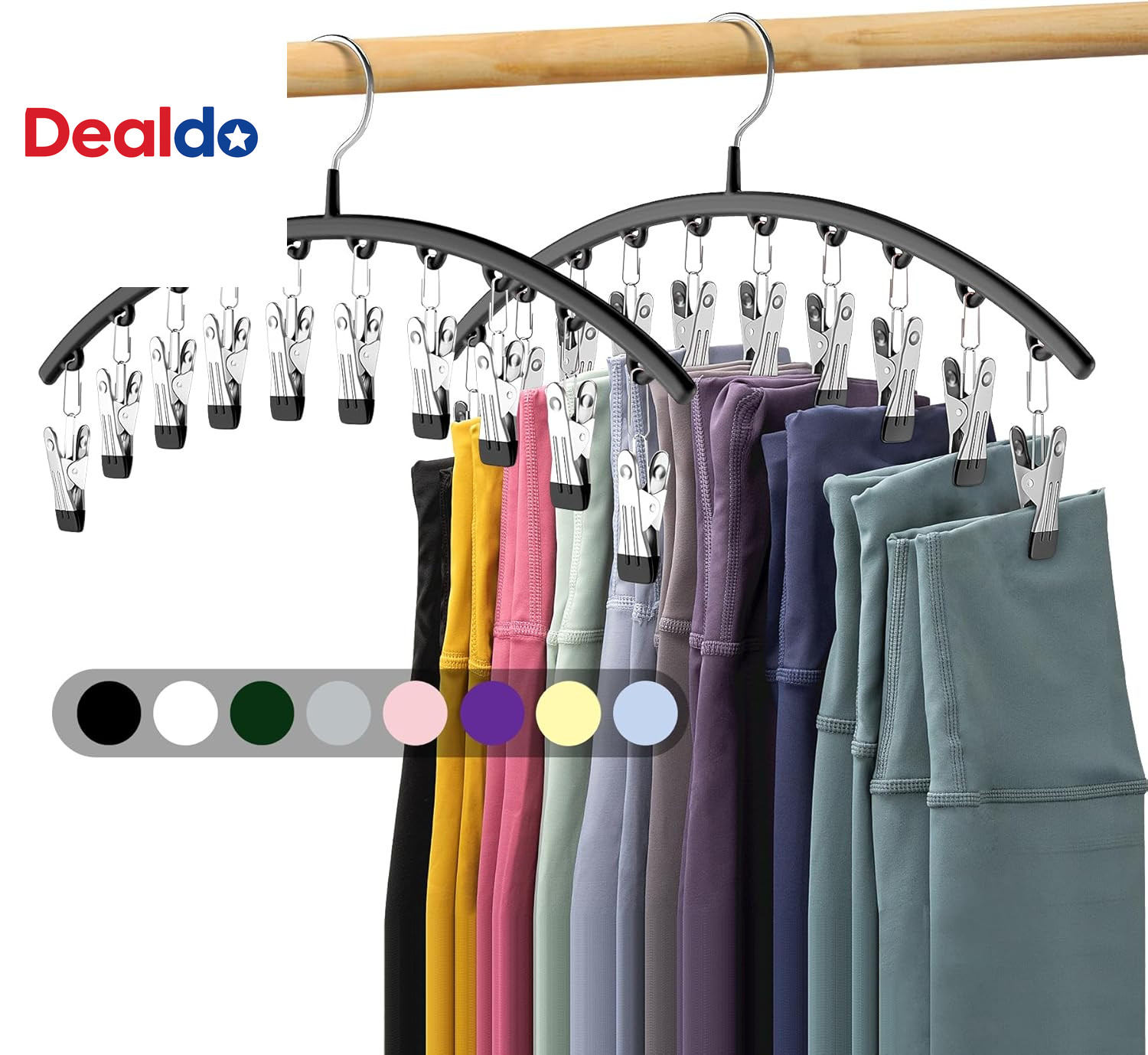 Legging Organizer for Closet, Metal Yoga Pants Hangers 2 Pack W/10 Clips Holds 2
