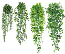 USLAI Artificial Hanging Plants Vine, Fake Potted Greenery Faux 4 Pack, Green