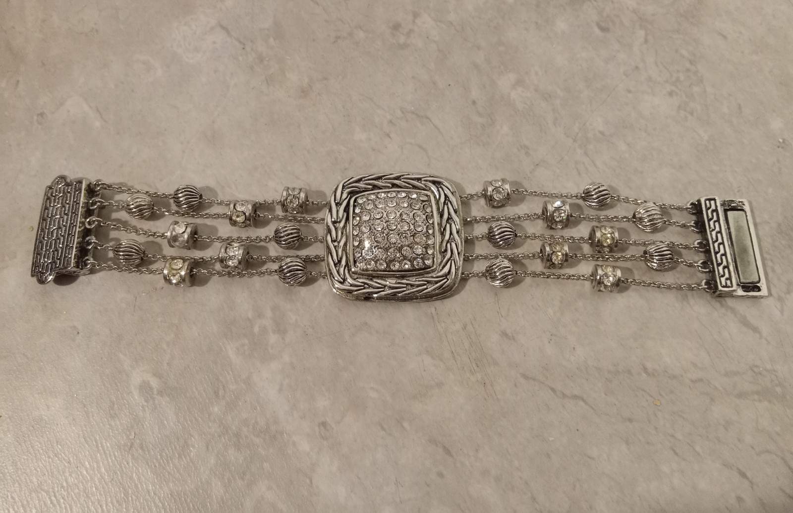 Statement Bracelet Silver Tone Multi Chain Rhines… - image 8