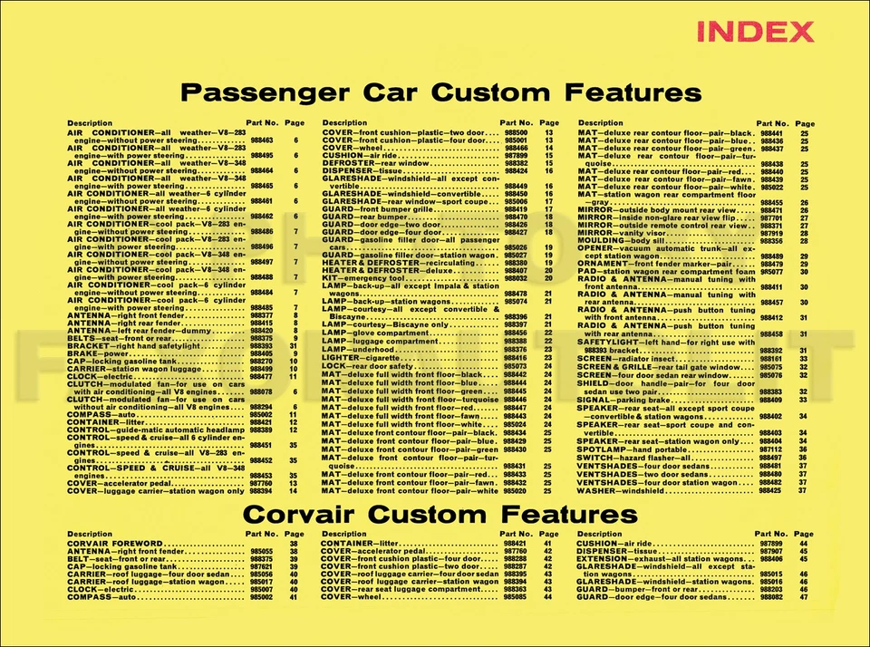 Chevrolet 1961 accesorios personalizados concesionario álbum números de pieza originales Foto 2 de 3