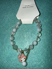 Expandable Multi-Color White Crystal Beaded Bracelet With My Melody Pink Hat