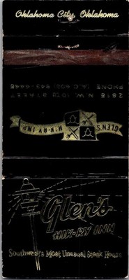 Glen's Hik- Ry Inn Prime Beef 2815 NW 10th St Vintage Matchbook Cover TMM13-5