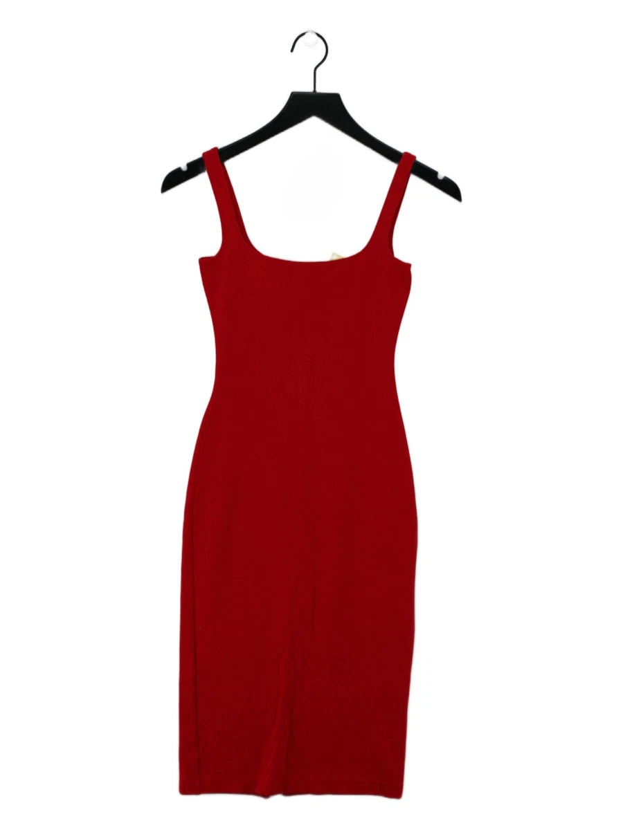 american apparel red bodycon dress Anaisa Asymmetric Ruched Midi Dress in Scarlet