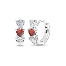 Heart Cubic Zirconia Huggie Girls Hoop Earrings for Kids - 925 Sterling Silve...