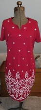 Womens Red And White Medium Weight Cotton Dress Large
