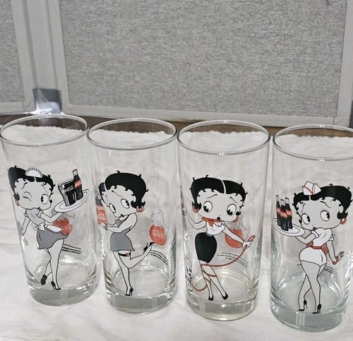Vintage Betty Boop Coca-Cola Cooler Glass Set - 15.25 oz - Set of 4 - Luminarc