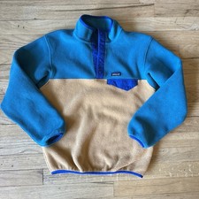 Patagonia Jacket Youth L 12 Teal Brown Blue Synchilla Fleece Snap T Pullover