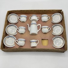 Antique 14 Piece Child  s Porcelain Tea Set Blue  Gold Original Box Germany /cb