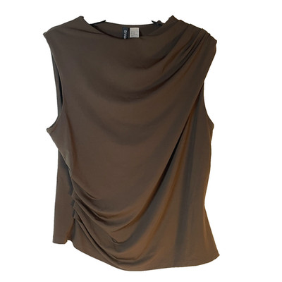 H&M Divided Womens XL Brown Snug Fit Rouched Short Sleeve T Shirt Shell Tank Top