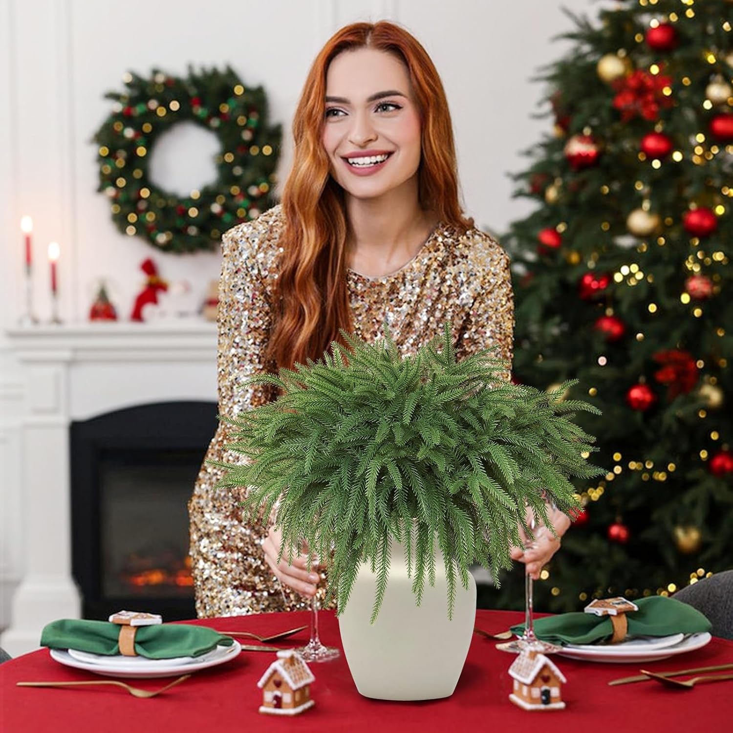 Betylifoy Norfolk Pine Branches 12 PCS Christmas Greenery Branche 18 Inches 5