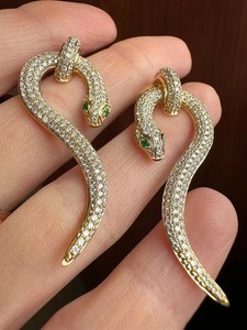 Authentic 2Ct Round Cut Moissanite Serpent Women's Dangle Earrings 14K Yellow Gold Plated