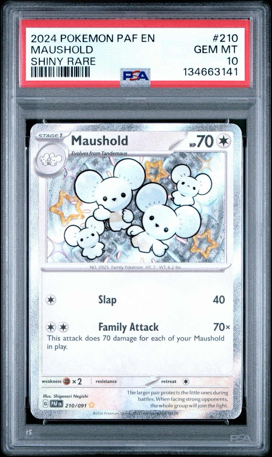Pokémon Paldean Fates Maushold 210/091 Shiny Rare PSA 10