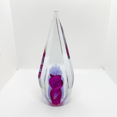Vtg Art Glass Tower Brian Maytum Limited Edition Swirl Iridescent Faceted 9''
