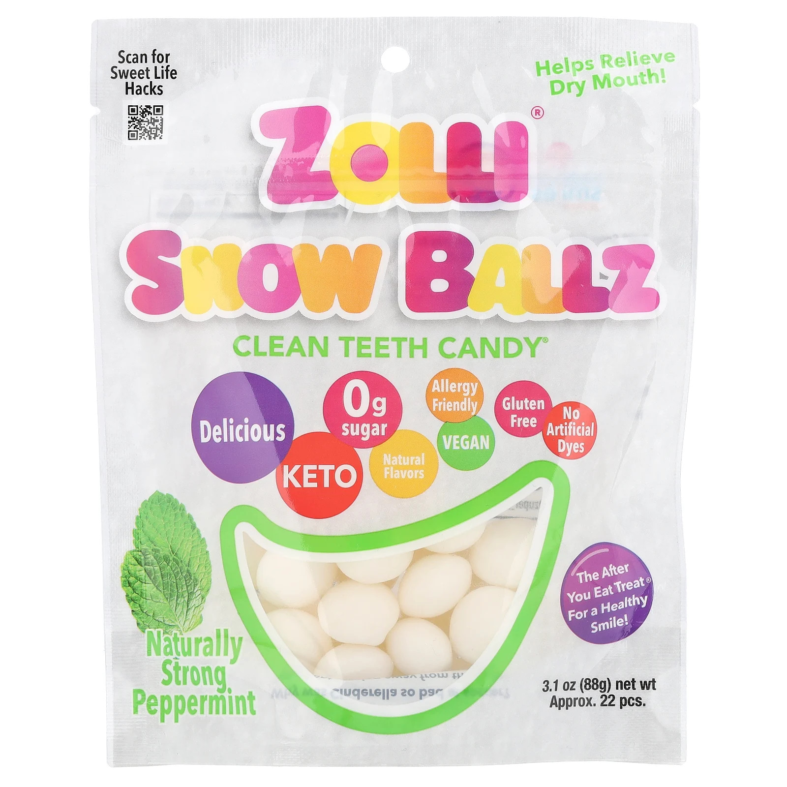 Zolli Snow Ballz, Натуральная мята перечной крепости, ок. 22 штуки, 3,1 унции (88 г)