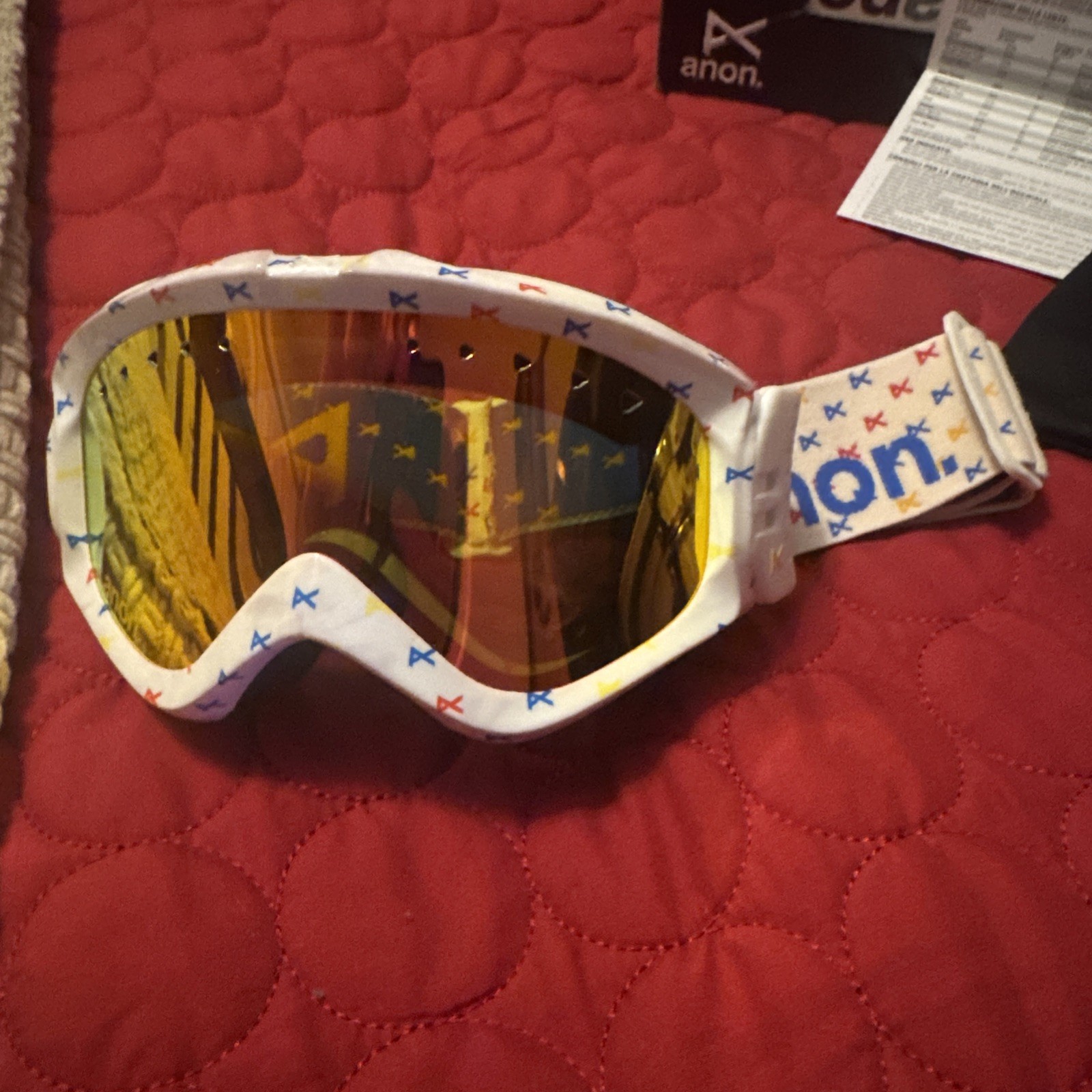Women's ANON Burton Goggles Snowboard Ski mirrored glass Diamond Rhinesto White 