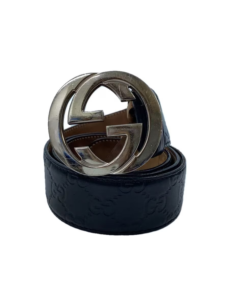 GUCCI Mens GG Buckle Belt in Black Leather with All-Over Print 411924