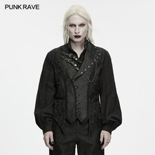 Punk Rave Men Goth Black Jacquard Asymmetrical Strap Vest Buckle Chain Waistcoat