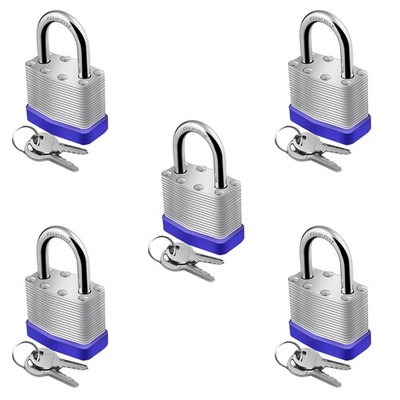 5PCS Keyed Padlocks Blue Hardened Steel Padlock,Lock Set with 2 Keys,40mm Pad...
