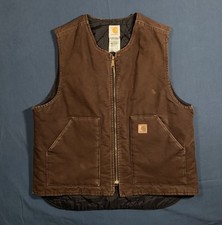 Vintage Y2k Carhartt Vest Mens Large Brown Duck Canvas Quilted Lined VO2 DKB USA