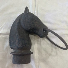 Vintage 9.5” Cast Iron Horse Head Hitching Post Top w/ Hitch Ring New Orleans 