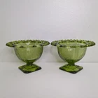Matched Pair Green Indiana Depression Glass Footed Open Lace Candy Dish VTG 2