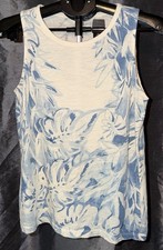 Lucky Brand Boho Luxe Tropical Tank Top Women S Blue Ivory Beachy Tropical