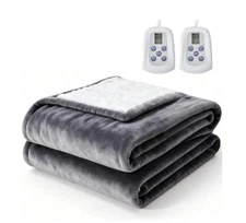 Edx Electric Heated Blanket, Dual Zone Control, 10 Heat Settings, Auto-Off, Flan