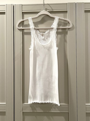 Banana Republic White Lace Tank Top Ruffle Trim Cotton Blouse, Women’s Large