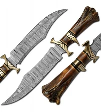 BEAUTIFUL CUSTOM HAND MADE DAMASCUS STEEL HUNTING BOWIE KNIFE HANDLE CAMEL BONE