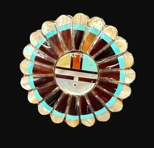 Sterling Silver Verdel & Esther Niiha Zuni Sunface Converter Brooch - 1.5"