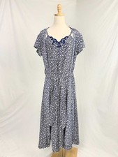 Vintage Natori II Navy Blue Floral Peignoir Robe Slip Nightgown Set Small Medium