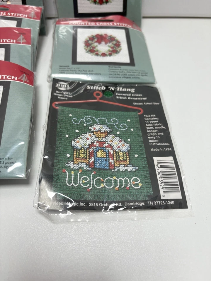 Set of 10 counted Christmas Crosstitch ornament kits gift frosty and wreath - Image 2 of 4