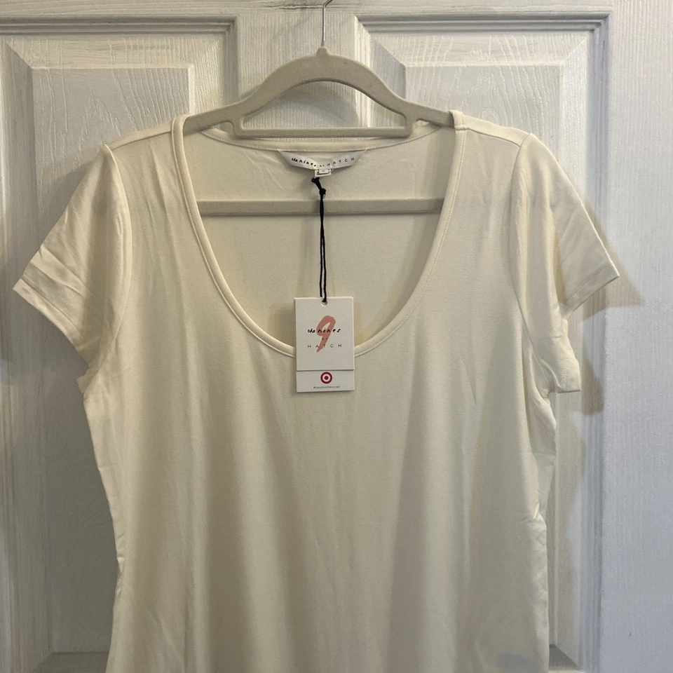 NWT The Nines by HATCH Maternity Bodysuit Ivory Short Sleeve One Piece Size M - Image 2 of 4