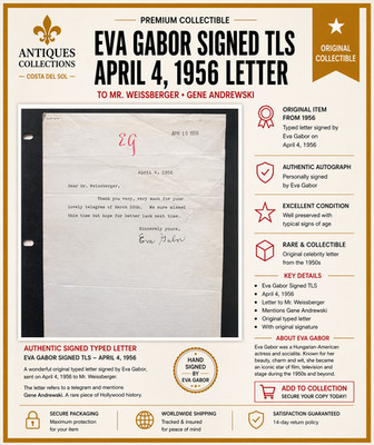 Eva Gabor Signed TLS April 4 1956 Letter Mr Weissberger Gene Andrewski