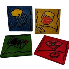 Joie De Vivre Set of 4 Retro Bar Drink Coasters Beer Wine Martini Cocktail Art