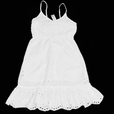 Cotton Eyelet Dress Medium White Cottagecore Sundress Handmade in India Straps i