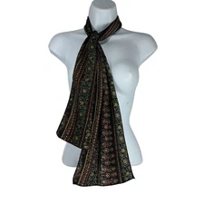 Elegant Black & Multicolor Womens Scarf With Ornate Floral Design Lightweight 