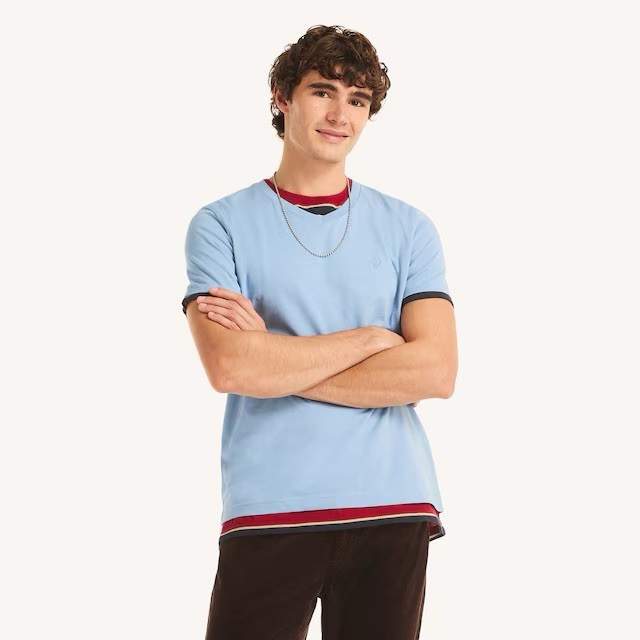 Nautica Men’s Short Sleeve Vneck Deck Tshirt Blue Size Medium New with Tags